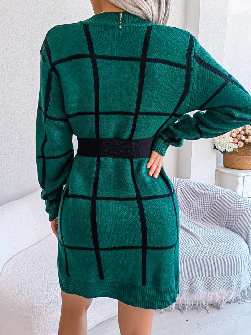 Check Long Sleeve Sweater Dress - Image 4