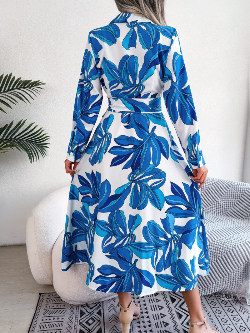 Contrast Color Floral Collared Tied Maxi Shirt Dress - Image 4