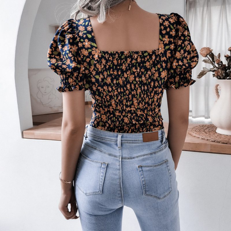 Casual Square Collar Floral Chiffon Blouse - Image 8