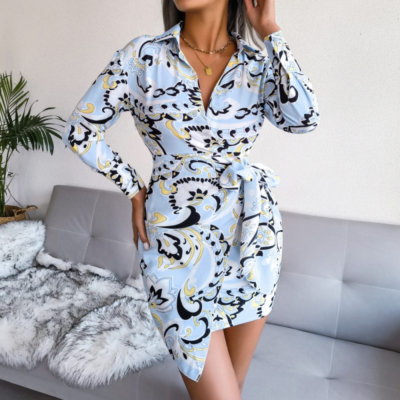 Printed Lace-Up Shirt Dress - Image 7