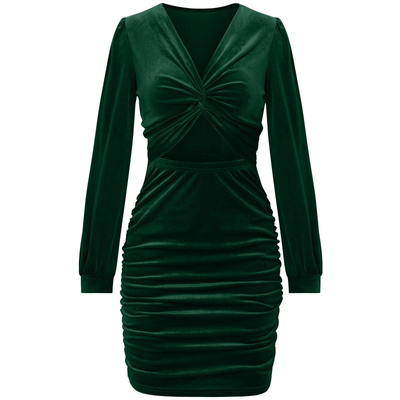 Women's Autumn Winter V-Neck Hip Dress - Image 5
