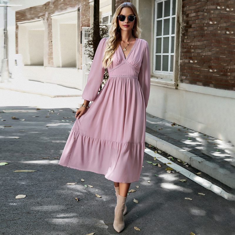 Elegant V-neck Maxi Dress - Autumn/Winter - Image 2