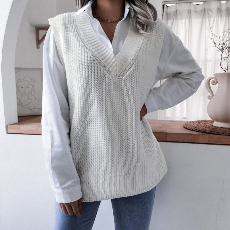 V-Neck Loose Knitted Vest Jacket - Image 4