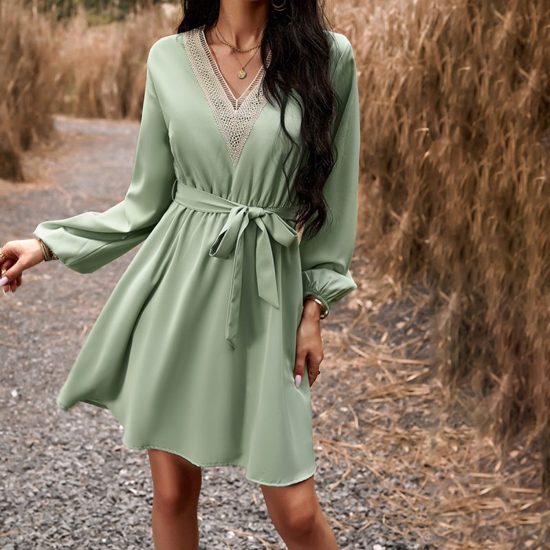 Elegant V-Neck Long Sleeve Dress - Image 3