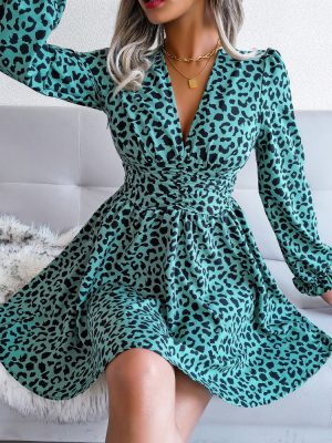 Leopard Print Pleated Dress