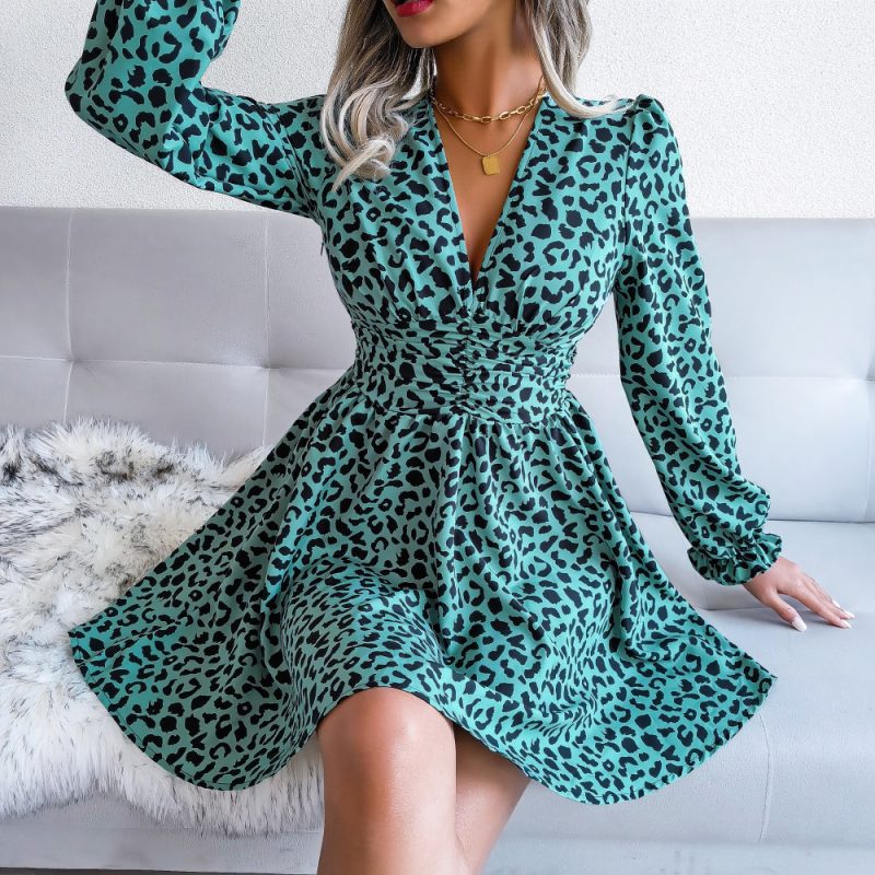 Leopard Print Pleated Dress