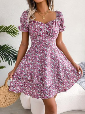 Floral Lace-Up Waist Dress – Summer Elegance