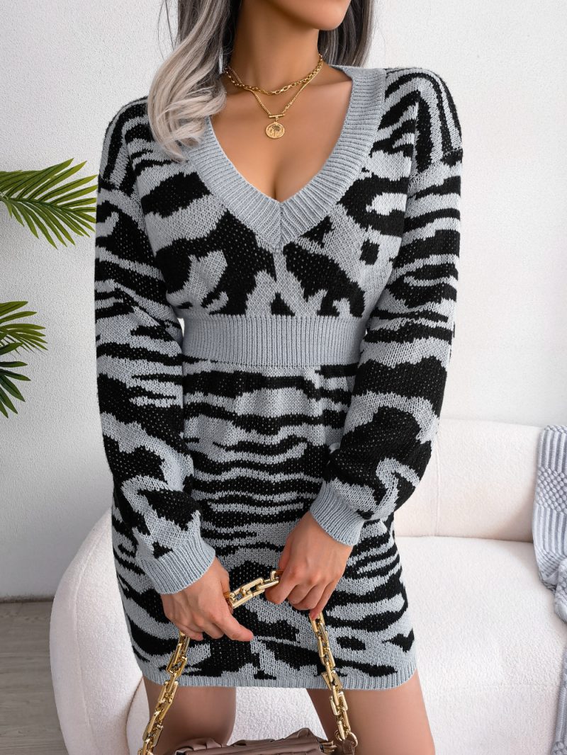 Tiger Pattern Woolen Dress - Image 2
