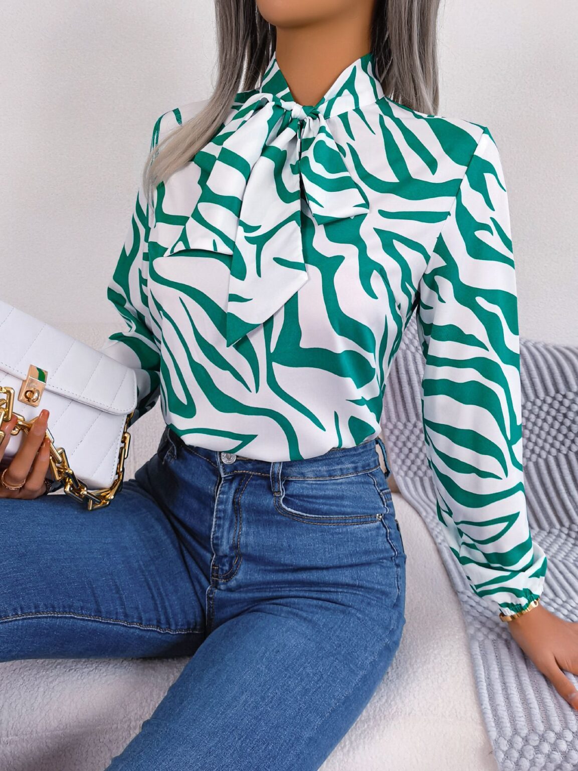 Contrast Color Striped Chiffon Shirt Top - Image 7
