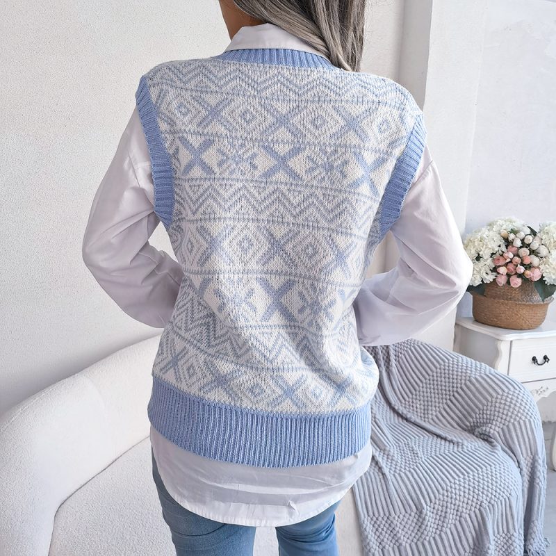 Christmas Snowflake V-Neck Knit Vest Women - Image 4