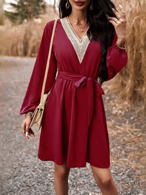 Elegant V-Neck Long Sleeve Dress