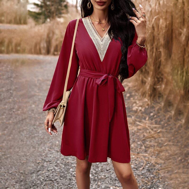 Elegant V-Neck Long Sleeve Dress