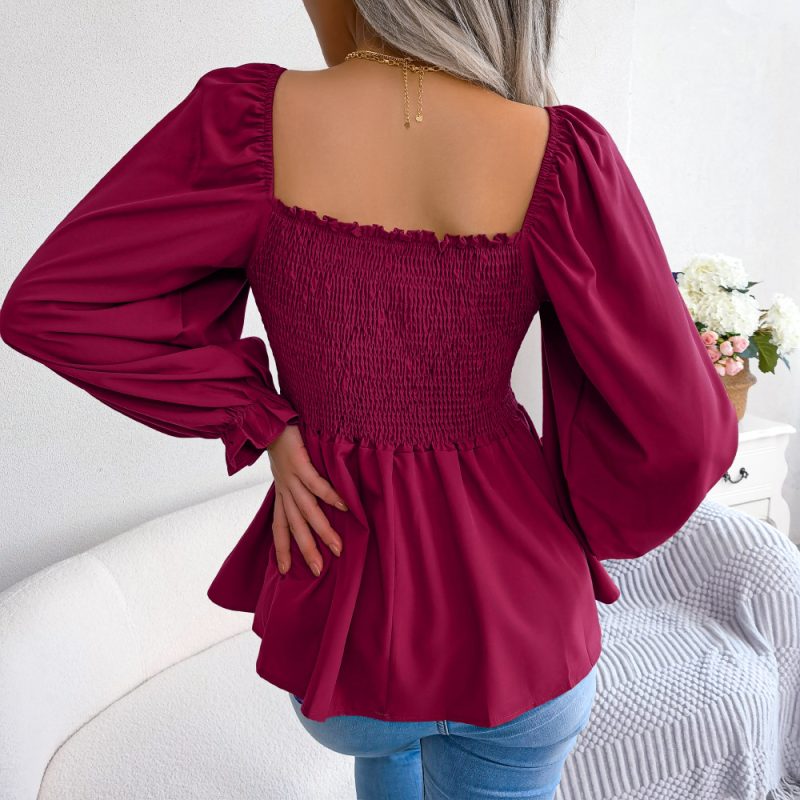 Square Collar Long Sleeve Chiffon Shirt for Spring - Image 5