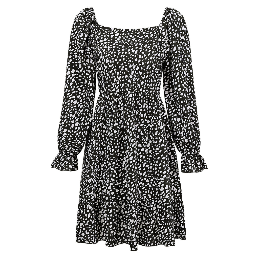 Autumn Winter Women's Long Sleeve Square Collar Dress - Image 3