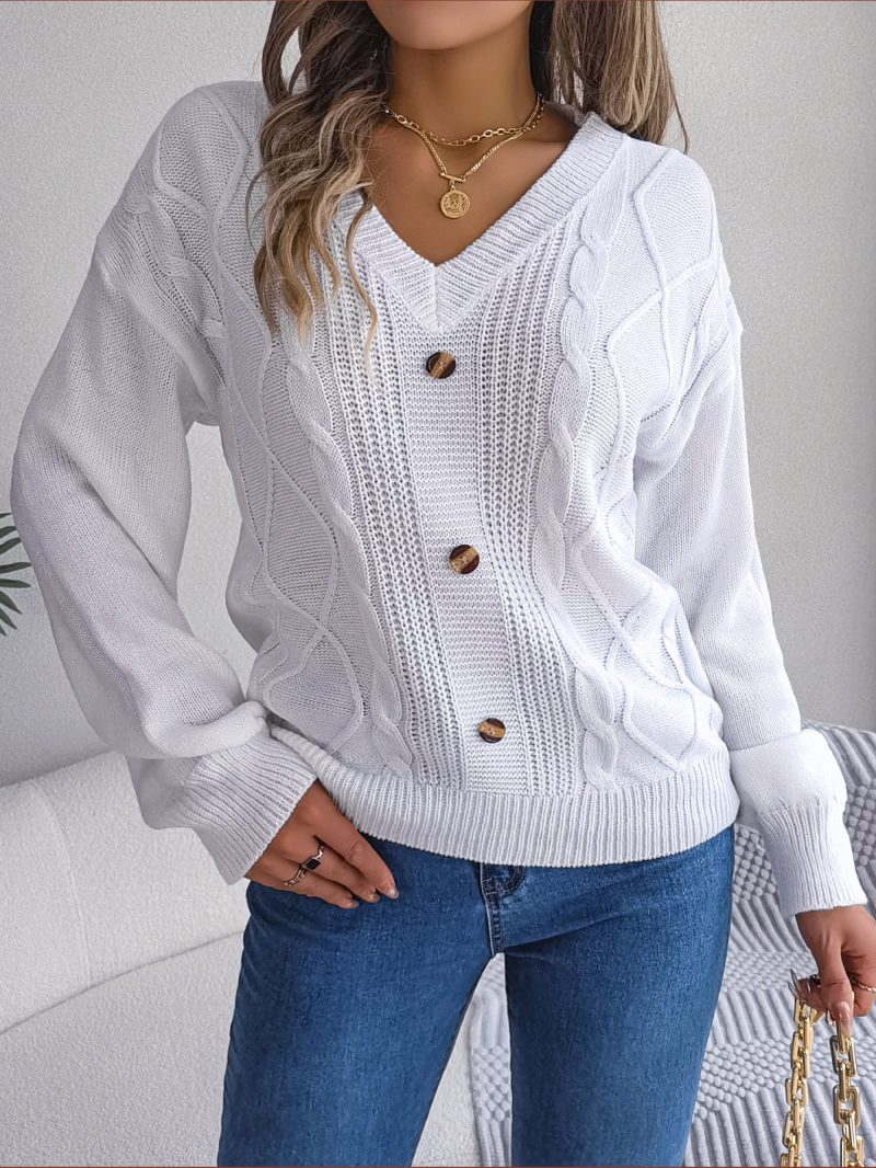 V-Neck Twist Lantern Sleeve Sweater - Image 4