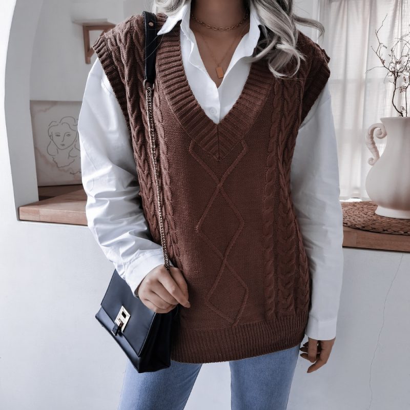 V-neck Twist Knit Vest - Image 6