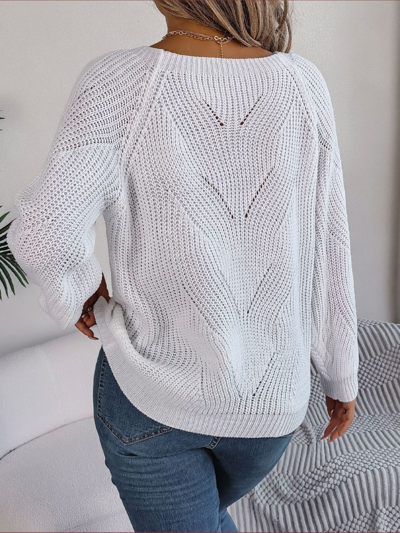 Square Collar Button Sleeve Sweater - Image 5