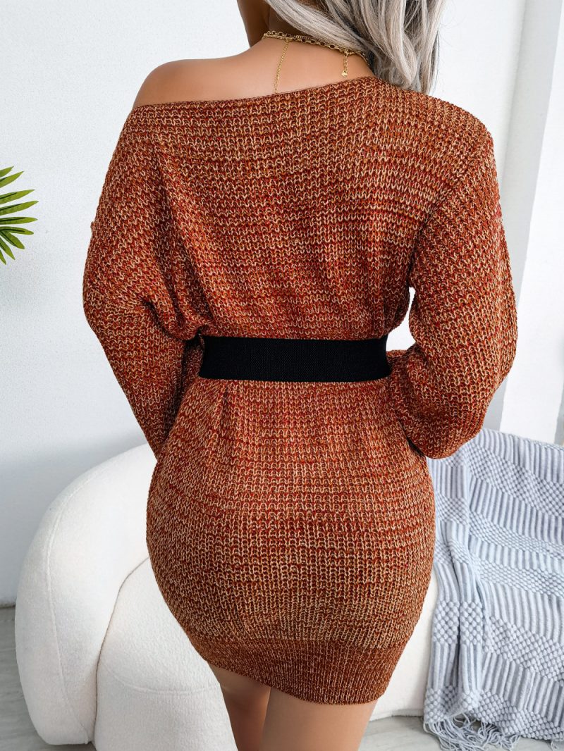 Off-Shoulder Lantern Sleeve Knit Dress - Image 4
