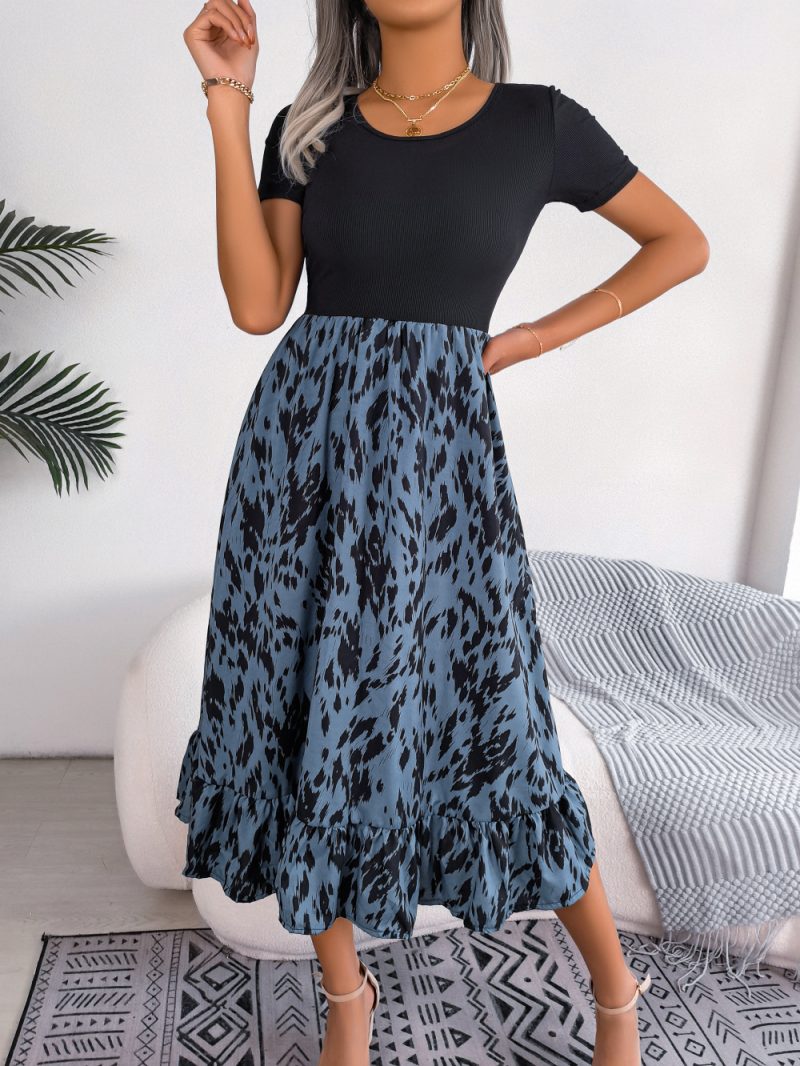 Casual Leopard Print Ruffled Midi Dress - Image 2