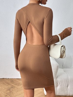 Backless Long Sleeve Knit Sheath Dress