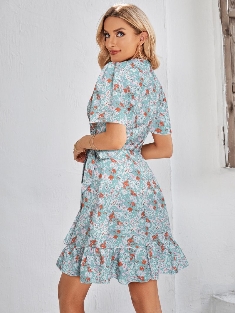 Summer Women's V-Neck Printed Short Sleeve Dress - Image 5