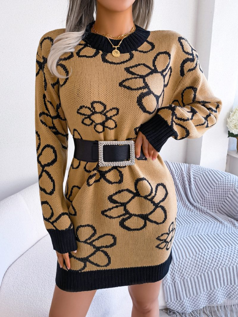 Floral Long Sleeve Knit Wool Dress - Image 8