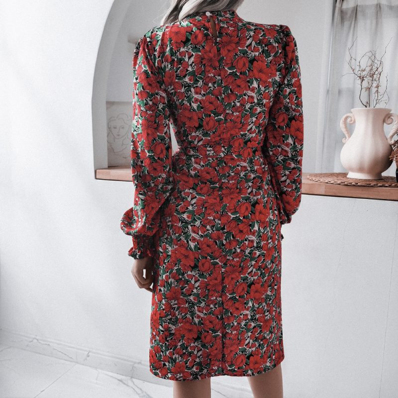 Floral Lantern Sleeve Chiffon Dress - Image 8