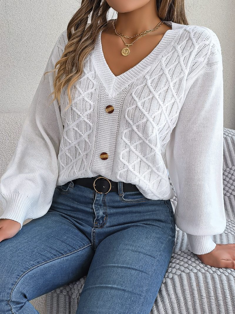 Button Twist Lantern Sleeve Sweater - Image 4