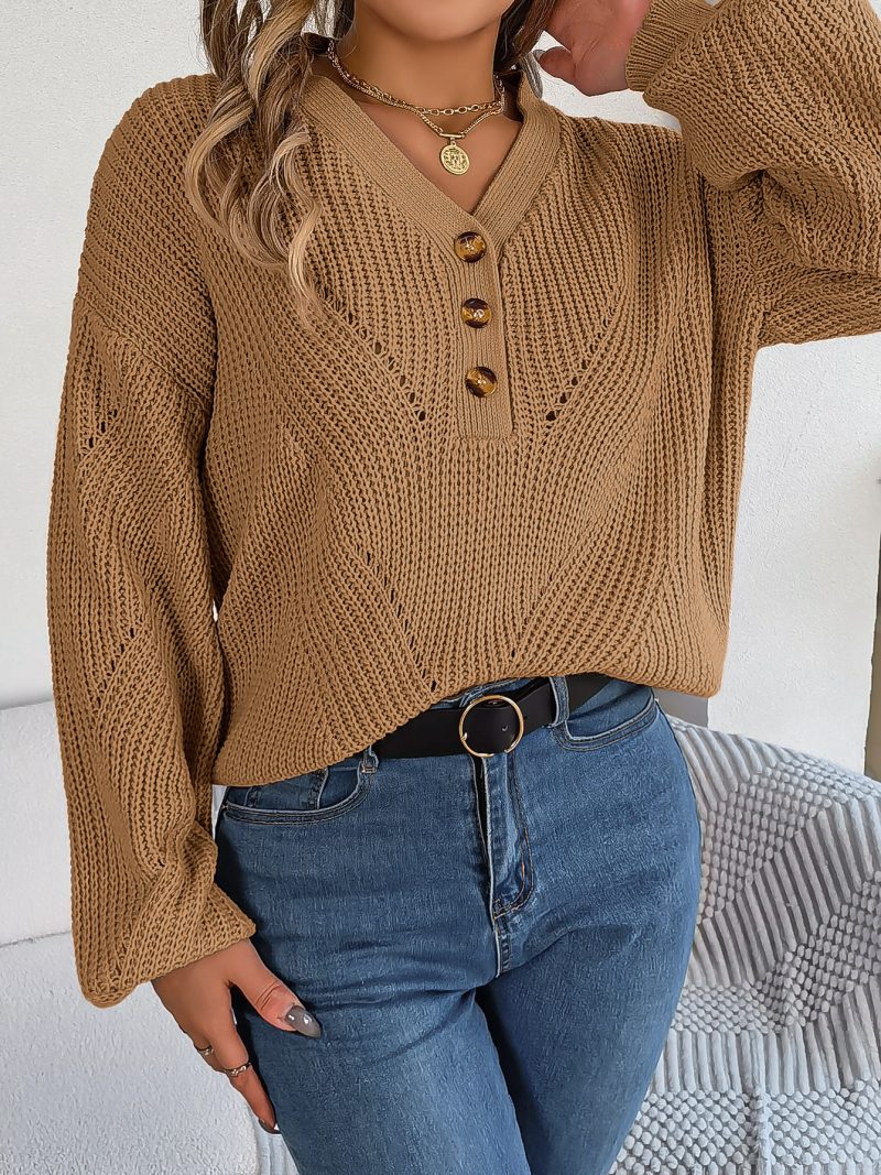 Button Lantern Sleeve Pullover Sweate - Image 8