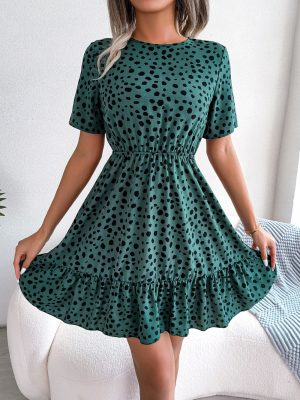 Polka-Dot Cinched Swing Dress