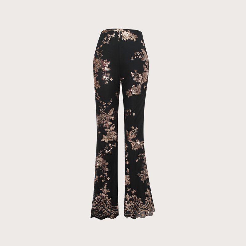 Socialite Sequin Embroidered Slim Fit Slit Flared Pants Women - Image 2