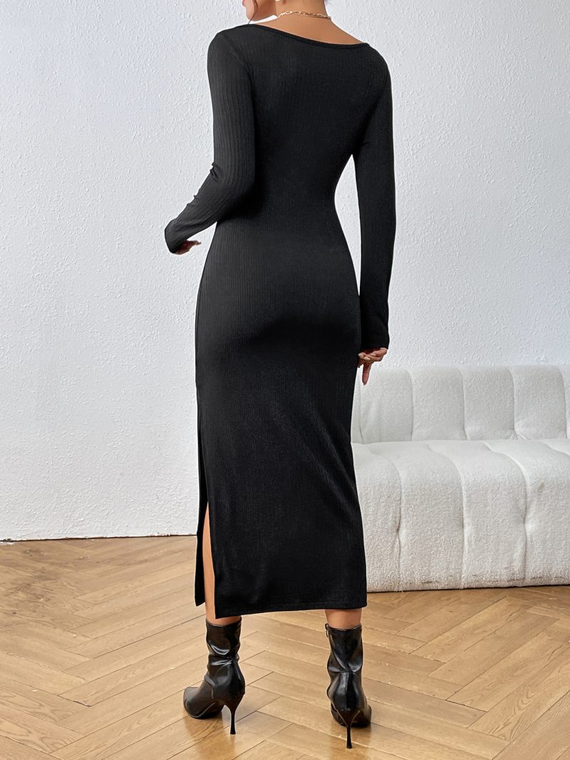 Sexy Deep V-Plunge Split Sleeve Dress - Image 4