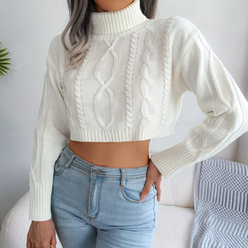 Twist Long Sleeve Turtleneck Cropped Pullover Sweater - Image 3