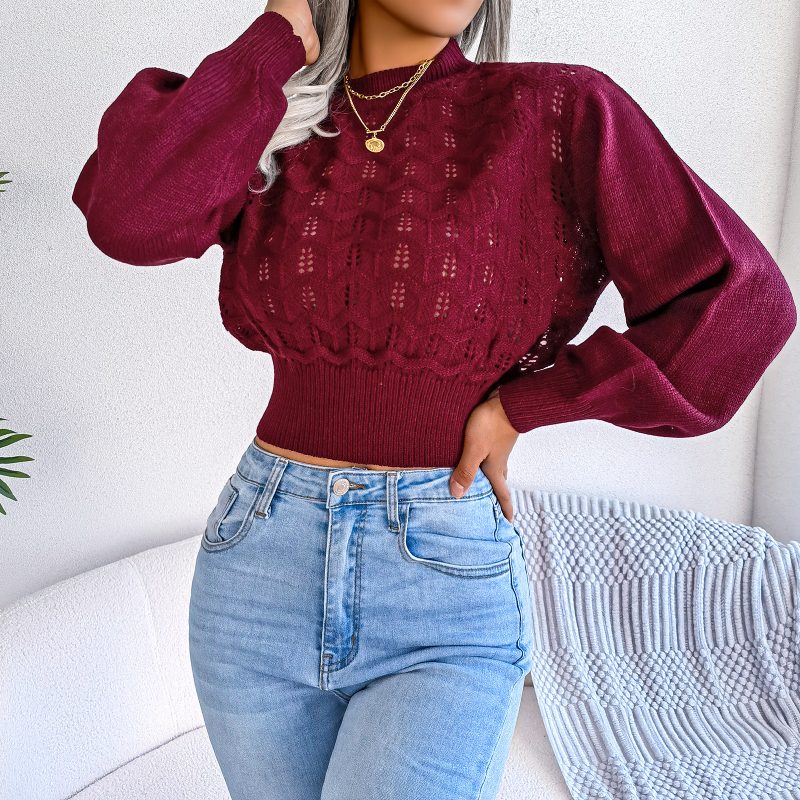 Striped Lantern Sleeve Crop Sweater - Image 7