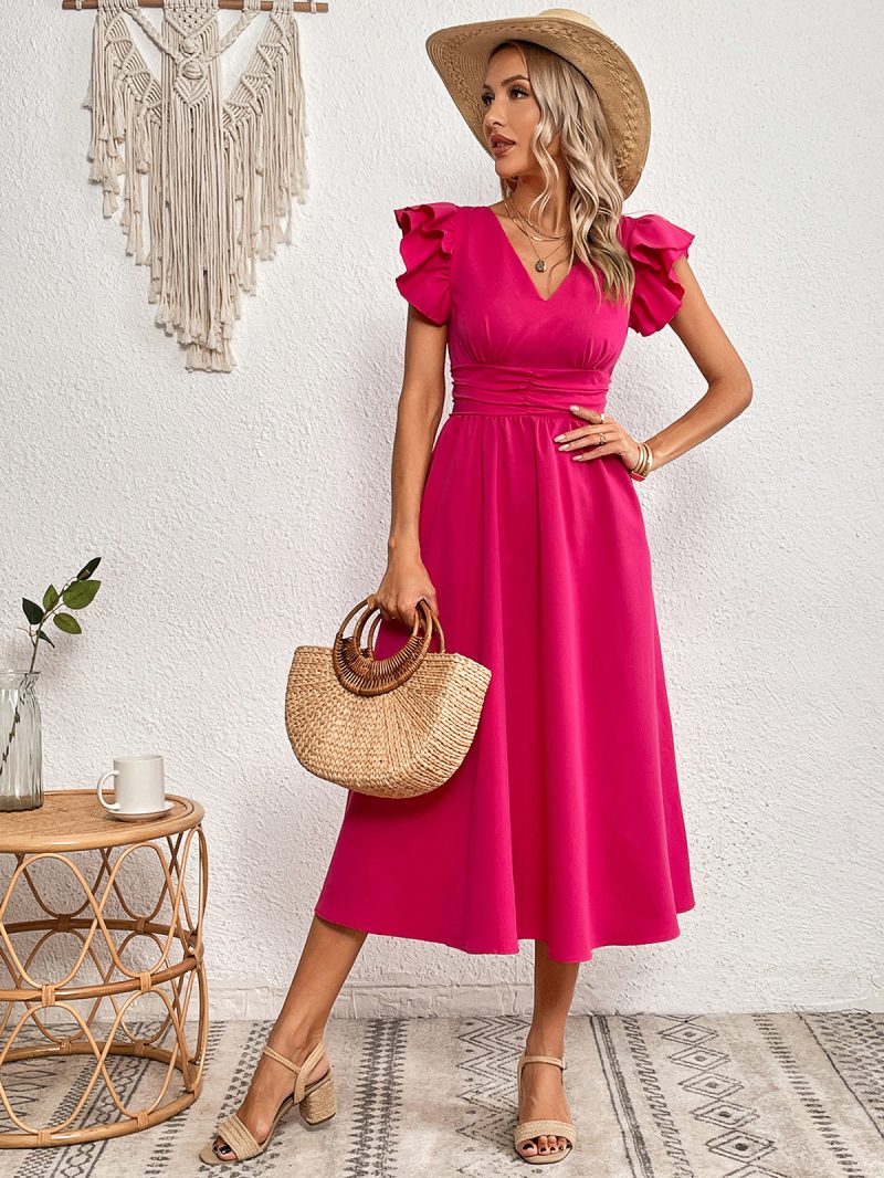 Stylish Ruffle Sleeve V-Neck Summer Dress - Image 4