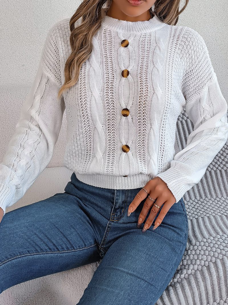 Solid Color Twist Button Pullover - Autumn Winter Women's Fashion - Image 3