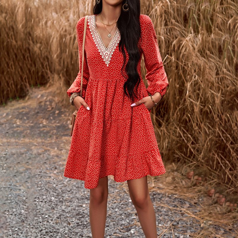 Casual V-Neck Long Sleeve Dress - Image 2