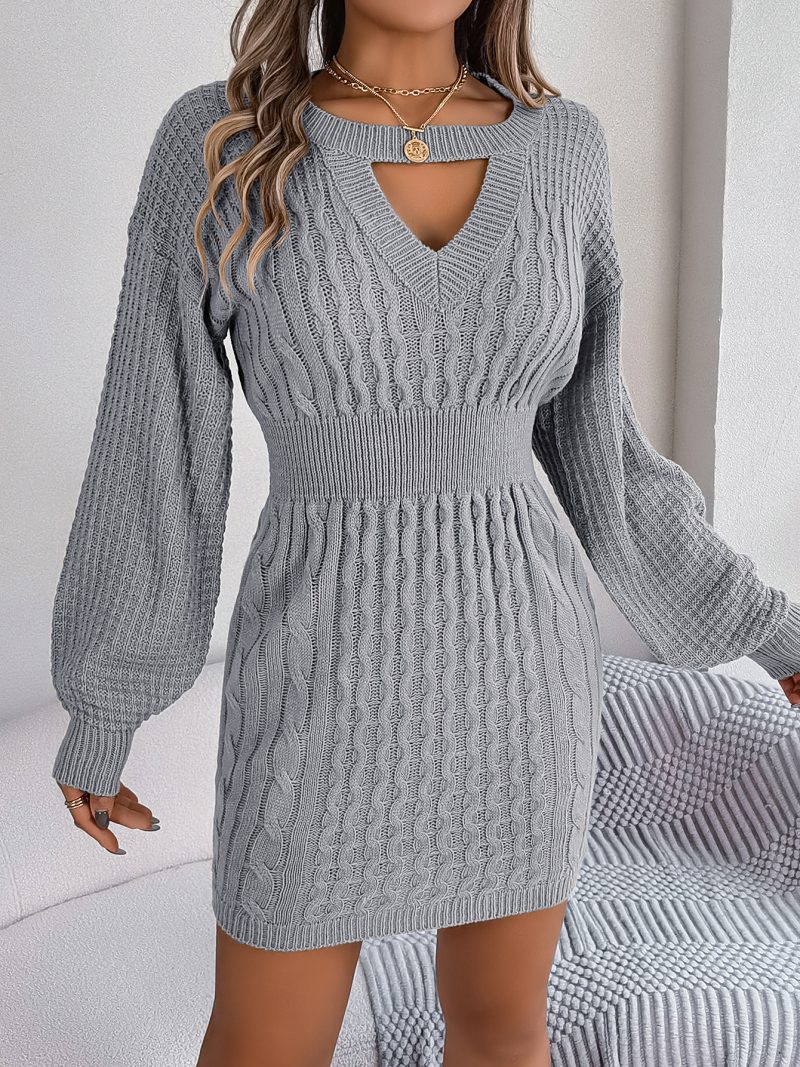 Twist Cutout Lantern Sleeve Sweater Dress - Image 3