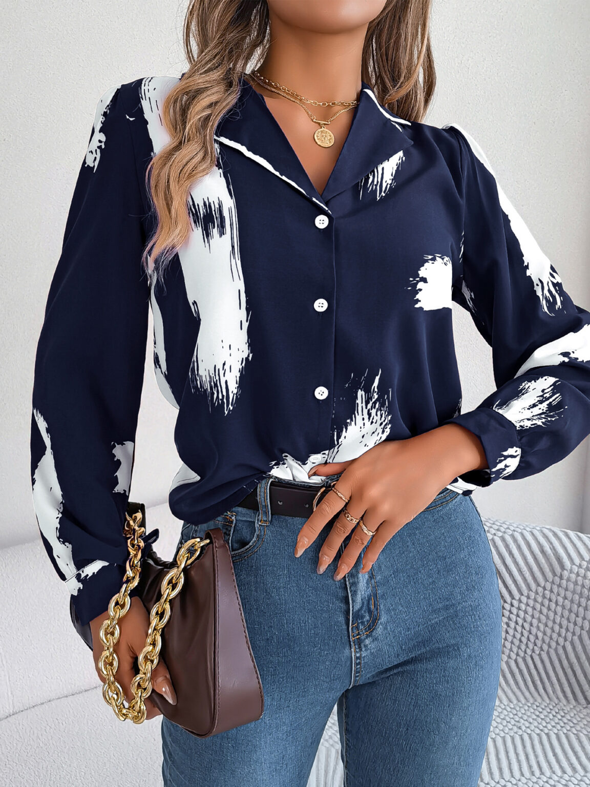 Contrast Striped Collar Long Sleeve Shirt - Image 4