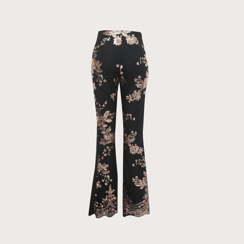 Socialite Sequin Embroidered Slim Fit Slit Flared Pants Women - Image 5