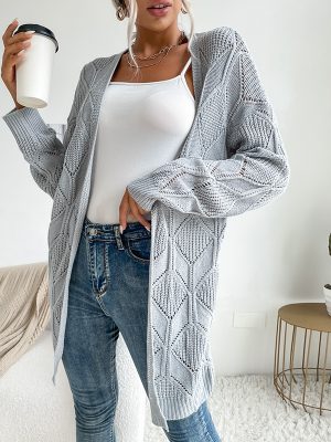 Solid Color Long Knit Cardigan Women