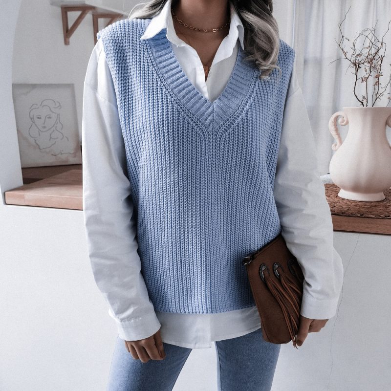 V-Neck Loose Knitted Vest Jacket - Image 11