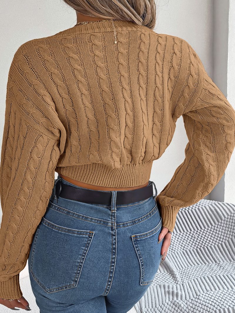 Knotted V-Neck Cropped Sweater - Image 8