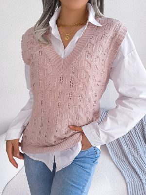 Wavy V-Neck Knitted Vest for Women