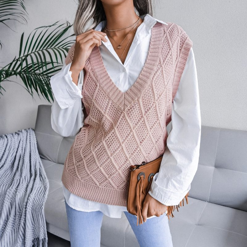 V-neck Rhombus Hollow Vest - Image 10