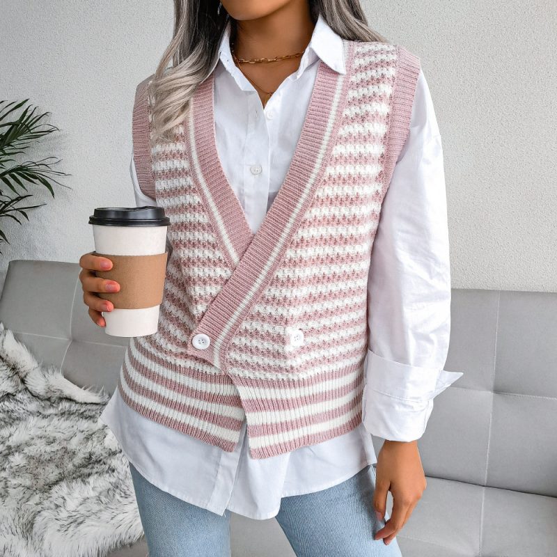 Striped College Vest Sweater - Image 4