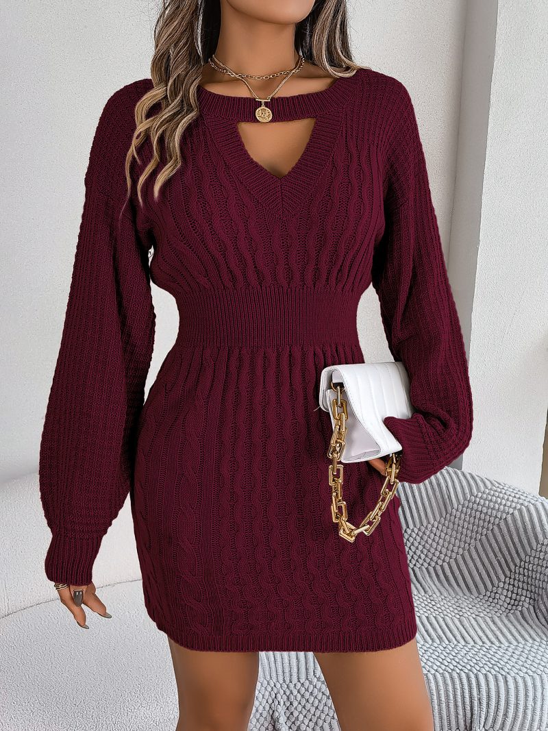 Twist Cutout Lantern Sleeve Sweater Dress - Image 2