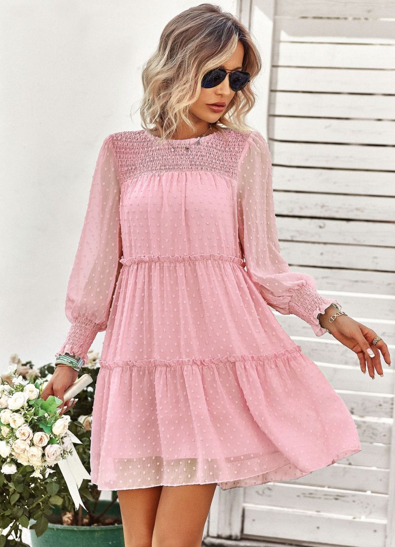 Crew Neck Short Jacquard Dress - Image 5