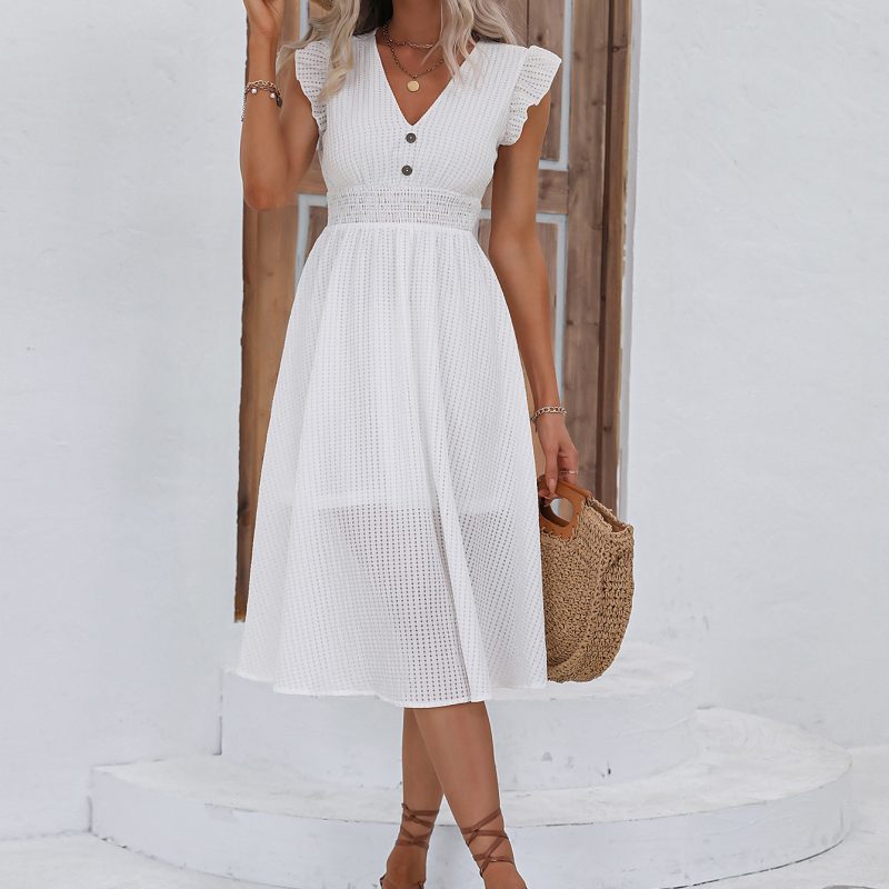 Summer Casual Wooden Ear Waist Maxi Dress - Image 3