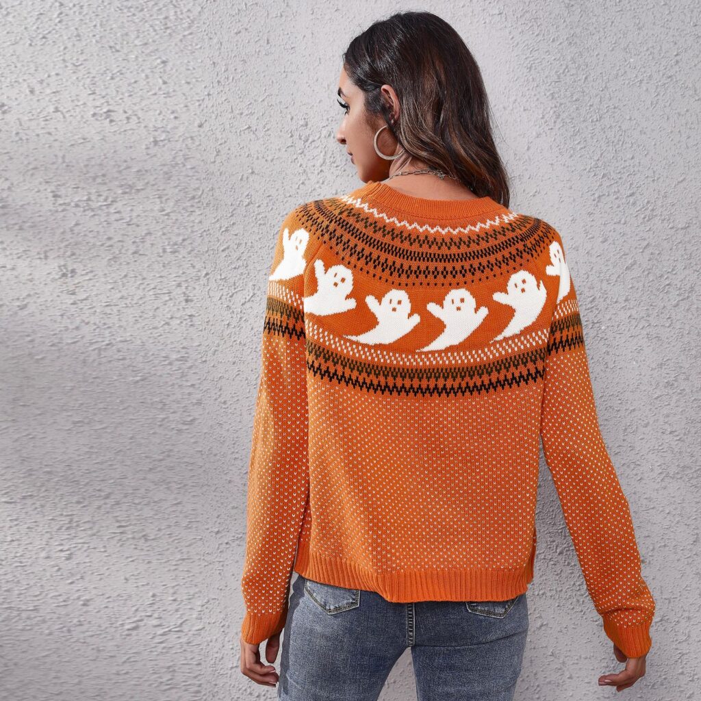 Ghost Skull Jacquard Retro Dots Long-Sleeved Knitted Sweater  Loose Autumn Winter Women Halloween - Image 2